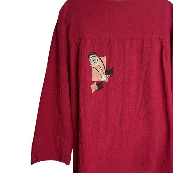 Vtg California Drawstrings Top Womens XXL Red Boho Lagenlook Boxy Artsy Cotton - Picture 9 of 13